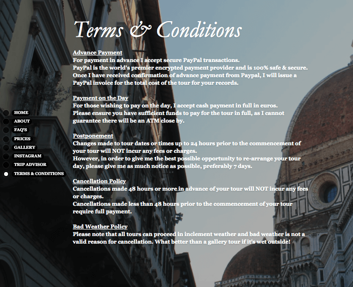 Terms & Conditions page on a website built on Strikingly Terms & Conditions page on a website built on Strikingly